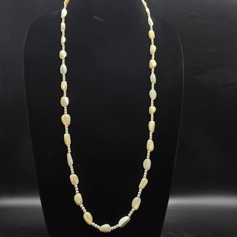 Mother of Pearl Faux Pearl Beaded Necklace Vintage Costume Jewelry